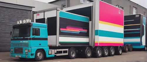 Transform lorry decals into a retro masterpiece for a 80s-themed party!,cybertruck,semitrailer,racing transporter,trailer truck,semi-trailer,delivery trucks,car carrier trailer,double deck,car transpo