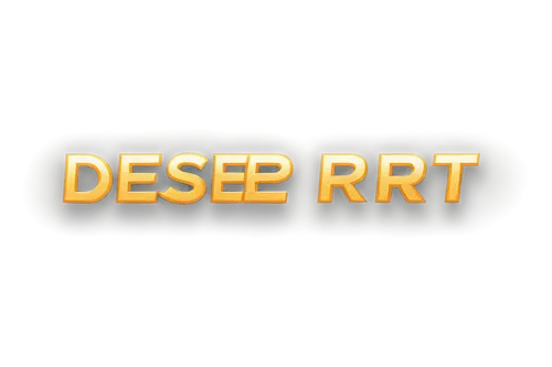 Desert logo, golden font, modern sans-serif, uppercase letters, 3D metallic texture, reflective surface, chrome finish, symmetrical composition, centered alignment, bold typography, warm color tone, h