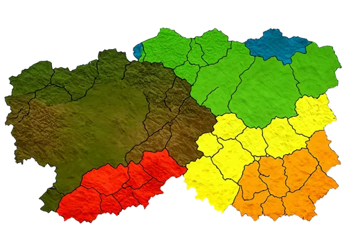 Map of Poland Ukraine and Russia, detailed geography, borders marked, mountains and hills shaded, rivers and lakes included, country names in bold font, capital cities highlighted, 3D elevation effect