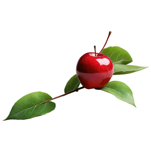 Red delicious apple, glossy skin, green leaf attached, stem on top, solo, still life, shallow depth of field, soft natural light, warm color tone, 3/4 composition, detailed texture, realistic, HD.,an 