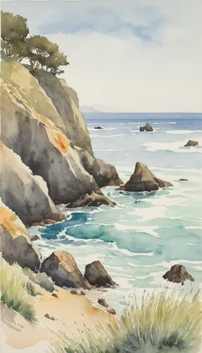 pebble beach,coastal landscape,beach landscape,carmel by the sea,pacific coastline,landscape with sea,sea landscape,rocky coast,cliff beach,watercolor background,mendocino,monterey,watercolor,pacific coast highway,beach scenery,aptos,laguna beach,spyglass,coastline,cliff coast,Photography,Documentary Photography,Documentary Photography 07