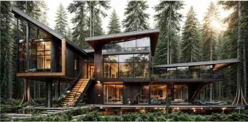 timber house,house in the forest,log home,the cabin in the mountains,cubic house,tree house hotel,wooden house,house in the mountains,eco-construction,log cabin,tree house,house in mountains,frame house,eco hotel,chalet,beautiful home,modern architecture,luxury property,wooden construction,treehouse,Architecture,General,Masterpiece,Vernacular Modernism