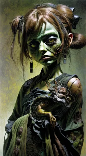 woman frog,heroic fantasy,dryad,goblin,sci fiction illustration,half orc,crocodile woman,green goblin,the enchantress,mystical portrait of a girl,green dragon,faery,splinter,fantasy portrait,fantasy art,chinese art,arcanum,cd cover,sorceress,gorgon