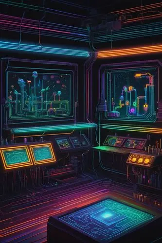 computer room,ufo interior,spaceship interior,cyberscene,cybertown,cyberpunk,game room,synth,neon cocktails,neon coffee,cyberworld,80's design,computerized,cyberia,neon ghosts,spaceland,neon drinks,nightclub,cyberspace,mainframes,Art,Artistic Painting,Artistic Painting 02