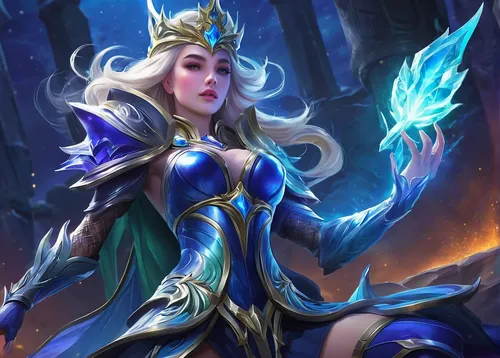 blue enchantress,ice queen,sorceress,show off aurora,goddess of justice,priestess,lux,paysandisia archon,the enchantress,fantasy woman,venera,eufiliya,elza,queen of the night,winterblueher,zodiac sign libra,summoner,jaya,silphie,fantasy portrait,Conceptual Art,Fantasy,Fantasy 13