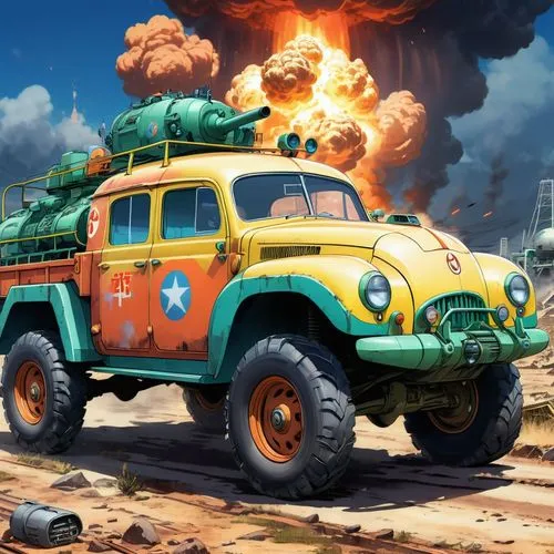 uaz,rust truck,chernogorneft,retro vehicle,vehicules,bomberos,Illustration,Japanese style,Japanese Style 03