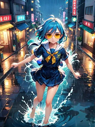 blue rain,sayaka,walking in the rain,hatsune miku,manami,michiru,Anime,Anime,Realistic