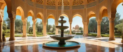 mihrab,persian architecture,quasr al-kharana,islamic lamps,kashan,alhambra,iranian architecture,karakas,decorative fountains,moor fountain,floor fountain,garden of the fountain,king abdullah i mosque,hrab,alcazar of seville,mamounia,agrabah,fountain,andalus,amirkabir,Art,Artistic Painting,Artistic Painting 24