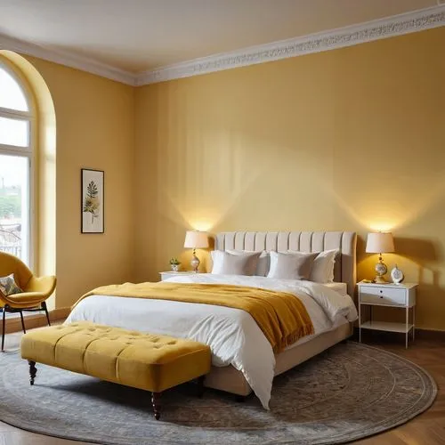 casa fuster hotel,yellow wallpaper,chambre,danish room,guest room,ornate room,Photography,General,Realistic