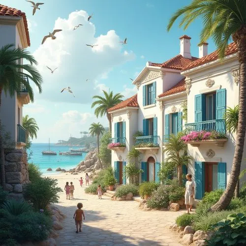 seaside resort,beachfront,provencal,seaside country,seaside view,south france,beach landscape,portofino,fishing village,seafront,paradis,beach scenery,seaside,shorefront,beach resort,ponsa,idyllic,dream beach,holiday villa,tropical beach,Photography,General,Realistic