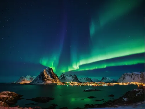 Aurora Borealis dancing on the night sky above Hamnøy in Lofoten,northen lights,norther lights,northen light,lofoten,auroras,green aurora,the northern lights,northern lights,northern norway,northern l