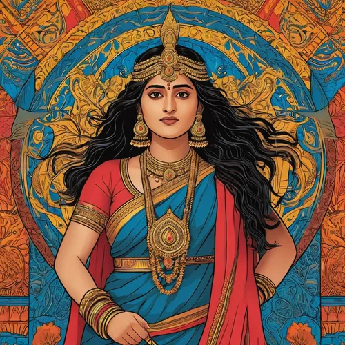 Anushka Shetty as a fearless warrior in an ancient kingdom.,lakshmi,jaya,ramayan,indian art,goddess of justice,ramayana,kali,yogananda,vishuddha,radha,tarhana,hindu,sari,shiva,dharma,anahata,nityakaly