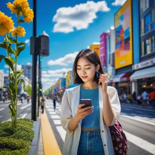 girl making selfie,woman holding a smartphone,japanese floral background,japanese woman,omotesando,japanese sakura background,tokyoites,shibuya crossing,girl in flowers,harajuku,akiba,digital advertising,japanese background,hanarotelecom,mobifon,microstock,telecomasia,meizu,tokyo,japan,Illustration,Realistic Fantasy,Realistic Fantasy 08