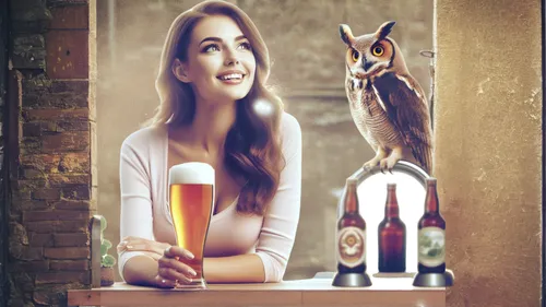 the girl is on a pub near her are people who drink's beer , how speack .. a lot.
all drink beer,paulaner hefeweizen,barmaid,owl-real,glasses of beer,newcastle brown ale,wheat beer,draft beer,beer disp