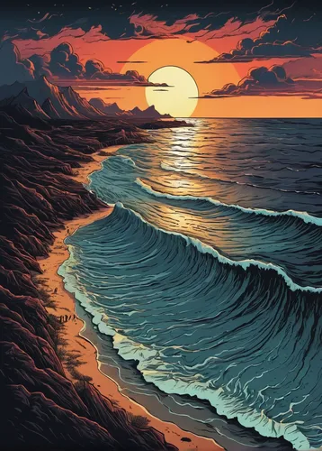 dune sea,ocean,ocean waves,coast sunset,dark beach,tidal wave,sea,sand waves,tide,seascape,ocean background,waves,dune landscape,sand coast,japanese waves,pacific,water waves,dune,tsunami,beach landscape,Illustration,Realistic Fantasy,Realistic Fantasy 25