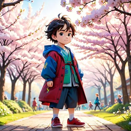 hiro,japanese sakura background,takato cherry blossoms,deku,sakura background,walking in a spring,Anime,Anime,Cartoon