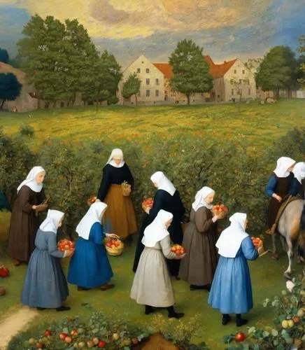 nuns,postulants,puritans,ursulines,church painting,duchesne