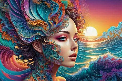 shpongle,mermaid background,amphitrite,fantasy art,mermaid vectors,sirene,sirena,melusine,sea fantasy,moondragon,viveros,fractals art,the zodiac sign pisces,hesperides,fantasy portrait,nereids,horoscope pisces,atlantica,oshun,merfolk,Illustration,Realistic Fantasy,Realistic Fantasy 39