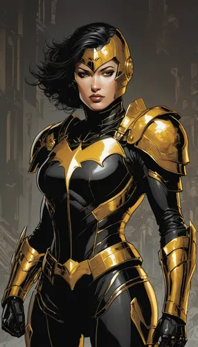 kryptarum-the bumble bee,wasp,gold paint stroke,goddess of justice,gold foil 2020,black and gold,yellow-gold,head woman,sprint woman,gold colored,gold wall,nova,marvels,super heroine,gold lacquer,marvel comics,female warrior,figure of justice,mary-gold,birds of prey,Illustration,American Style,American Style 06