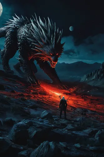 dragon of earth,black dragon,dragon fire,wyrm,fantasy picture,howling wolf,dragon slayer,sci fiction illustration,nine-tailed,predation,fantasy art,howl,painted dragon,draconic,werewolves,heroic fantasy,fire breathing dragon,encounter,dragon,dragons,Conceptual Art,Sci-Fi,Sci-Fi 16