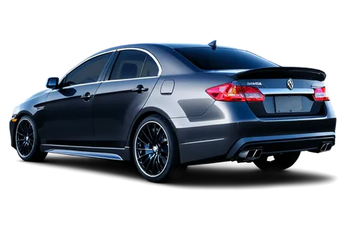 Rear view, sedan car, shiny metallic body, black license plate, detailed bumper, exhaust pipe, sporty spoiler, alloy wheels, low-angle shot, dramatic lighting, cinematic composition, soft focus on bac