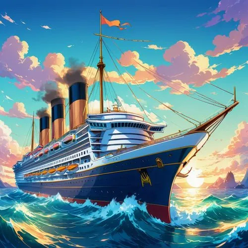 sea fantasy,ocean liner,oceanliner,mauretania,britannic,aquitania,westerdam,titantic,hadrianic,cruise ship,releasespublications,caravel,cruiseliner,skyship,cruceros,lurianic,seastreak,atlantica,schoolship,azamara,Illustration,Japanese style,Japanese Style 03