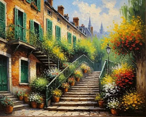 italian painter,montmartre,watercolor paris balcony,provence,aix-en-provence,home landscape,watercolor paris,oil painting on canvas,spanish steps,art painting,cobblestones,oil painting,giverny,narrow street,the cobbled streets,gordon's steps,france,splendor of flowers,houses clipart,l'isle-sur-la-sorgue