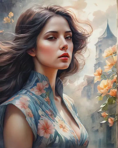 girl in flowers,fantasy portrait,romantic portrait,beautiful girl with flowers,fantasy art,world digital painting,flower background,mystical portrait of a girl,portrait background,splendor of flowers,fantasy picture,floral background,springtime background,flower painting,rose of sharon,scent of roses,yellow rose background,jasmine blossom,passion bloom,spring background,Conceptual Art,Fantasy,Fantasy 28