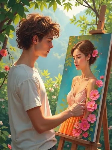 arrietty,flower painting,ressam,italian painter,painting,romantic scene