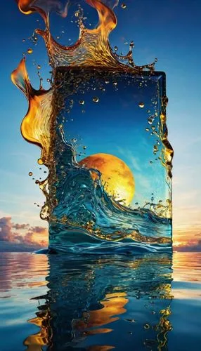 fire and water,sea water splash,splash photography,oil in water,water splash,reflection of the surface of the water,Art,Classical Oil Painting,Classical Oil Painting 08