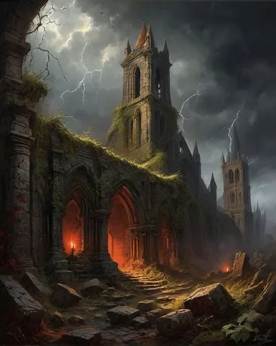 haunted cathedral,ravenloft,necropolis,hall of the fallen,gothic church,undermountain,undercity,portal,sepulchres,the black church,cathedral,sepulchre,nidaros cathedral,black church,tartarus,sepulchral,neverwinter,witch's house,haunted castle,mordor,Conceptual Art,Oil color,Oil Color 22