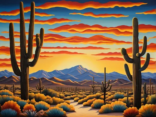 sonoran desert,desert landscape,sonoran,desert desert landscape,saguaro,arizona,organ pipe cactus,joshua trees,tucson,mesquite flats,arid landscape,david bates,desert background,desert,the desert,desert plants,arizona-sonora desert museum,santa fe,ocotillo,southwestern,Illustration,Abstract Fantasy,Abstract Fantasy 12