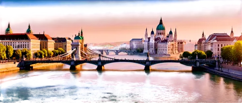 Budapest cityscape, Hungary, parliament building, river Danube, Chain Bridge, St. Stephen's Basilica, Baroque architecture, ornate details, morning mist, warm sunlight, 3/4 composition, shallow depth 