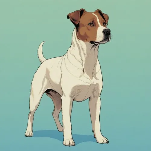 an animated pitbull with brown eyes, white paws, and big legs,jack russel terrier,jack russell terrier,dubernard,dog illustration,jack russell,boerboel,Illustration,Vector,Vector 04