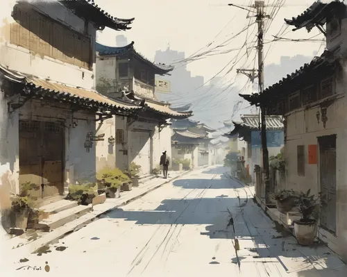 narrow street,chinese art,huashan,xi'an,junshan yinzhen,luo han guo,korean village snow,suzhou,oriental painting,yunnan,chinese architecture,xing yi quan,guilinggao,watercolor shops,tong sui,shanghai,janome chow,oriental,rou jia mo,hanok,Illustration,Vector,Vector 01