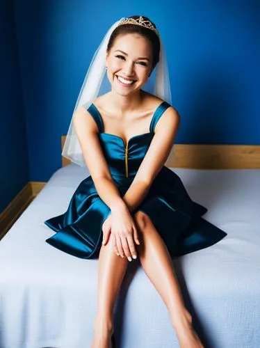 The most enchanting smile I've ever seen.,a woman in a blue dress sitting on her bed,namie,yurika,blue dress,mongolian girl,hyoty,lopatkina