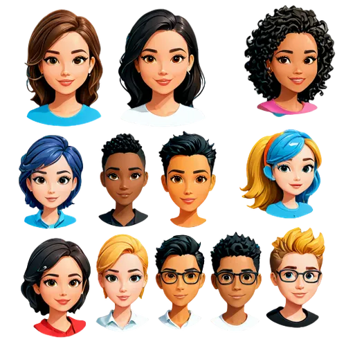 vector people,cartoon people,retro cartoon people,avatars,hairstyles,people characters,game characters,characters,baby icons,fairy tale icons,set of icons,social icons,party icons,icon set,diverse family,diverse,kids illustration,teens,download icon,personages