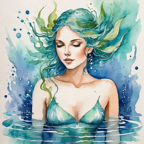 watercolor mermaid,water nymph,siren,mermaid vectors,aquarius,merfolk,watery heart,nami,water rose,mermaid background,rusalka,sirens,the sea maid,mermaid,water-the sword lily,water lotus,water creature,water colors,watercolor blue,watercolor pin up,Illustration,Paper based,Paper Based 25