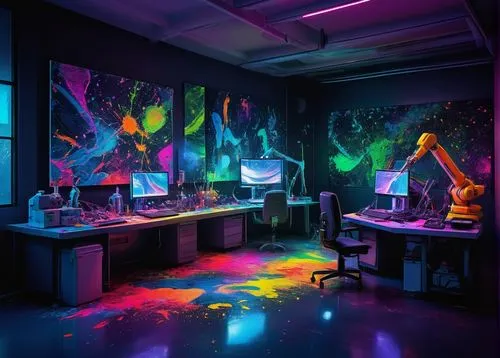 creative office,glow in the dark paint,computer room,study room,graphic design studio,kids room,colorful light,children's room,working space,computer art,light paint,laboratory,playing room,colored lights,great room,classroom,neon human resources,art academy,photography studio,room creator,Photography,Black and white photography,Black and White Photography 06