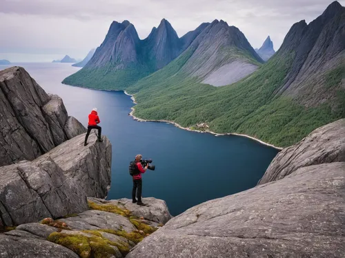 Photographer on the rocks, Senja, Norway,northern norway,lofoten,baffin island,norway island,norway coast,norway,nordland,norway nok,mountaineering,scandinavia,ringedalsvannet,trolltunga,alpine climbi