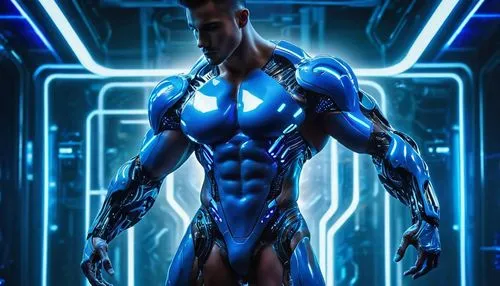 cyborg,3d man,electro,steel man,symetra,terminator,nova,futuristic,cyber,blu,ironman,cg artwork,neon body painting,dr. manhattan,humanoid,droid,cobalt,3d figure,spyder,machine,Conceptual Art,Sci-Fi,Sci-Fi 04