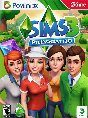 The Sims 3 game box, PC version, green plumbob logo, price tag, digital download option, expansion packs, simulation genre, life simulation, character customization, build mode, family gameplay, subur