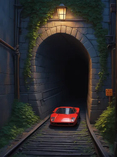 train tunnel,radiator springs racers,railway tunnel,tunnel,red canyon tunnel,railroad,wall tunnel,canal tunnel,ghost train,ferrari f50,alleyway,slide tunnel,private railway,rescue alley,railroad track,underpass,hogwarts express,underground,last train,the train,Illustration,Realistic Fantasy,Realistic Fantasy 27