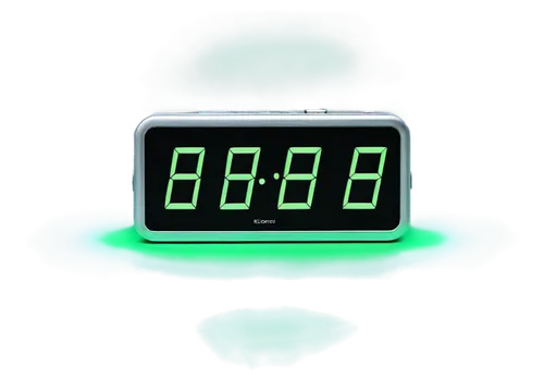 Digital timer, green screen background, futuristic design, silver metal frame, LCD display, counting down numbers, bright green glow, neon light effect, close-up shot, shallow depth of field, high-tec