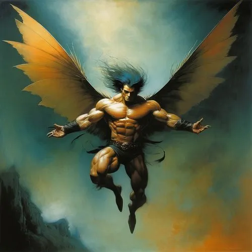 hawkman,zauriel,frazetta,the archangel,archangel,icarus,gyrich,devilman,raziel,hellstrom,angelico,kryptarum-the bumble bee,balrog,herakles,cherubim,clariden,hawkgirl,wolverine,daken,skybolt,Illustration,Realistic Fantasy,Realistic Fantasy 16