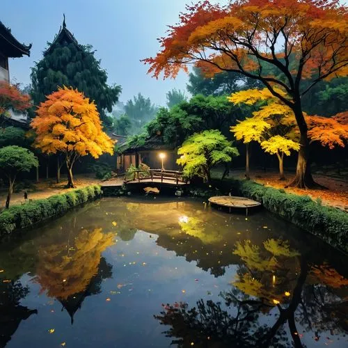 japan garden,koi pond,japanese garden,autumn in japan,garden pond,chuseok,hyang garden,beautiful japan,kyoto,japanese zen garden,japan landscape,suzhou,autumn park,zen garden,japanese garden ornament,autumn scenery,autumn landscape,ritsurin garden,chengdu,world digital painting,Illustration,Paper based,Paper Based 04