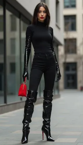 leathery,leather boots,black leather,leather,leatherette,woman in menswear