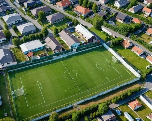 sportpark,palloseura,football pitch,sportsground,aerial view,levanduľové field,Photography,General,Realistic