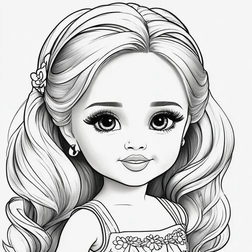 dressup,doll's facial features,cute cartoon character,munni,cute cartoon image,coloring pages kids,Illustration,Black and White,Black and White 08