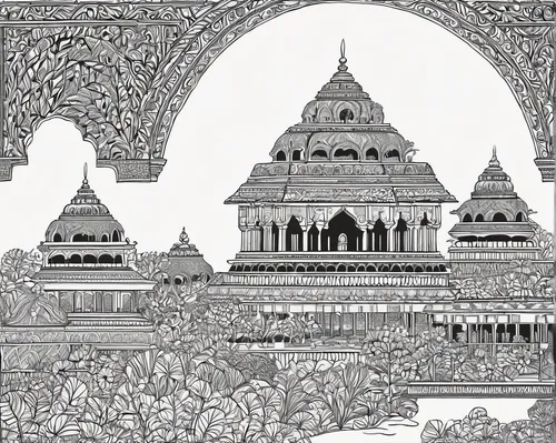 temples,taj mahal,taj-mahal,indian art,tajmahal,taj machal,fractals art,jain temple,pointillism,east indian pattern,lotus temple,tusche indian ink,marble palace,paper art,line-art,pen drawing,bagan,asian architecture,islamic architectural,white temple,Illustration,Black and White,Black and White 21